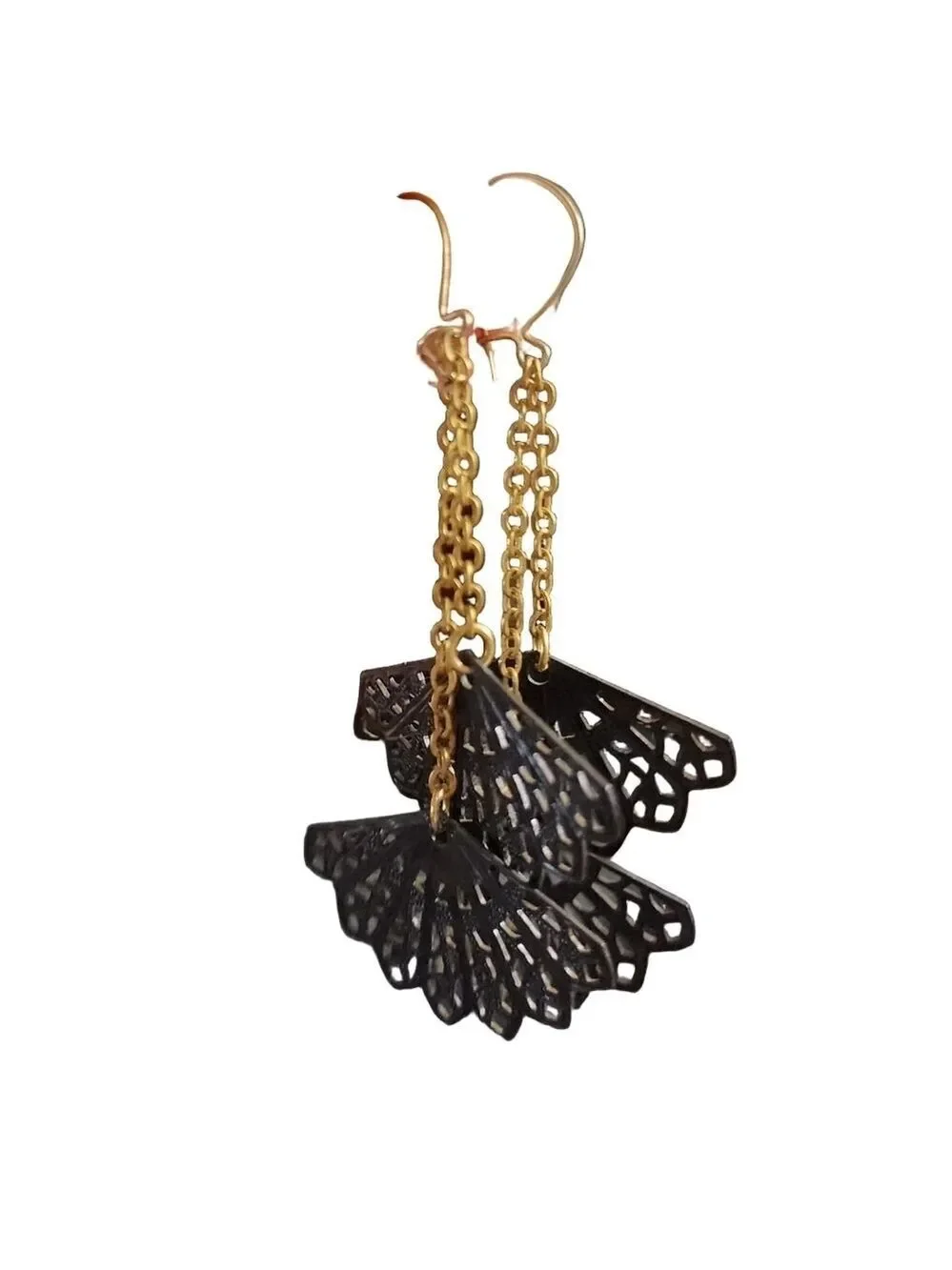 💥4 for $20💥Black and Gold Filigree Fan Dangle Earrings